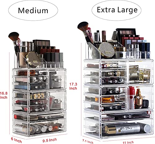 Clear Makeup Drawer Organizer Set - Stackable Acrylic Storage for Vanity & Beauty Products