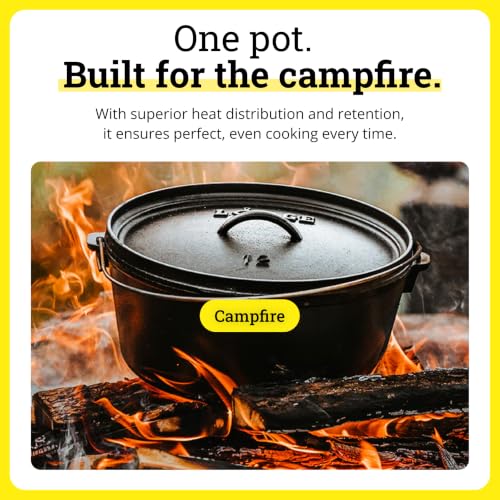 8 Quart Pre-Seasoned Cast Iron Dutch Oven with Lid for Camping and Cooking - Heavy Duty