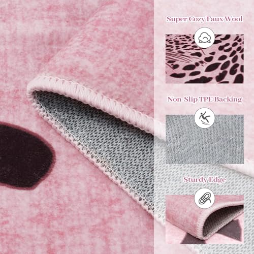 OJIA Pink Leopard Print 5x7 Washable Area Rug for Living Room, Soft & Non-Slip