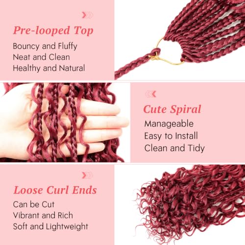 Goddess Box Braids Crochet Hair 14 Inch - Burgundy, Pack of 7