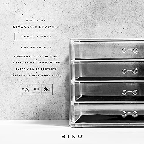 BINO | 4 Drawer Makeup Organizer | Lenox Avenue | THE MANHATTAN SERIES | Makeup Drawer Storage | Cosmetic Organizer | Plastic Vanity | Organizer Clear Makeup Organizers And Storage Cases | Acrylic