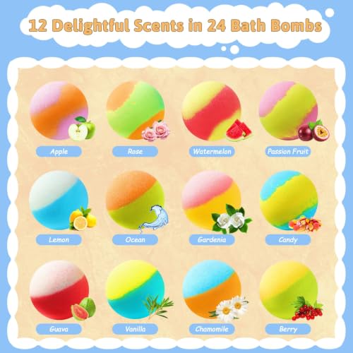 Kids Bath Bombs with Surprise Puppy & Cat Toys - Safe Gift Set, 24 Pack