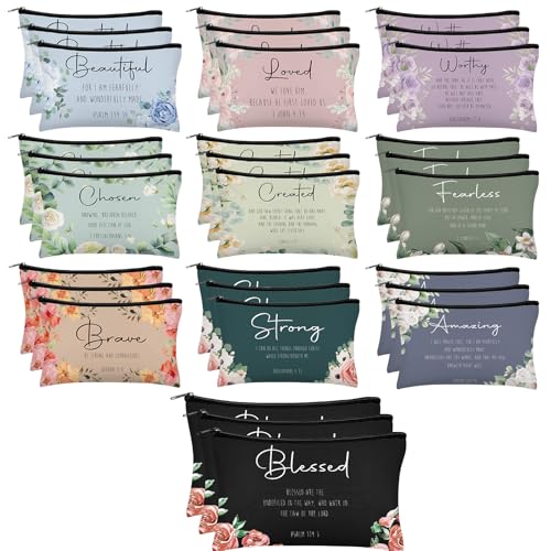 Brave Christian Gifts Makeup Bags Set - Morandi Style, 30 Pcs, Large Capacity, Inspirational Bible Verse Designs