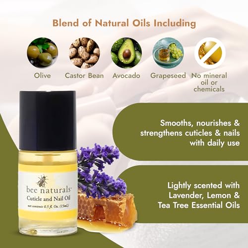 Bee Naturals Nail & Cuticle Oil Kit ? Nourishing Nail Strengthener with Vitamin E, Olive & Avocado Oils ? Lavender Lemon & Tea Tree Aromatherapy ? Easy Pen Applicator for Healthy, Revitalized Nails