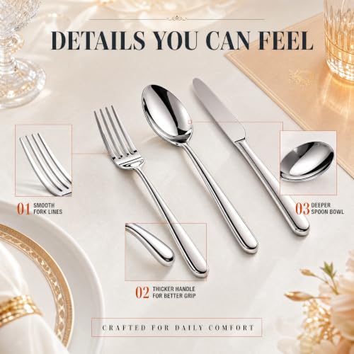 Nice Kitchen 60-Piece Heavy Duty Stainless Steel Silverware Set for 12 with Ergonomic Handles