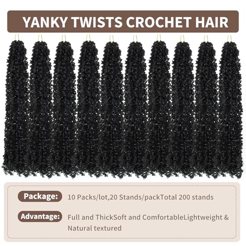 14 Inch Black Yanky Twist Crochet Hair - 10 Packs, Pre-Twisted Synthetic Braids #1B