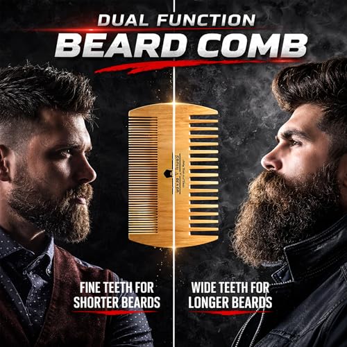 GROW ALPHA BEARD Bamboo Beard Straightener Grooming Kit for Men, Includes Oil & Tools