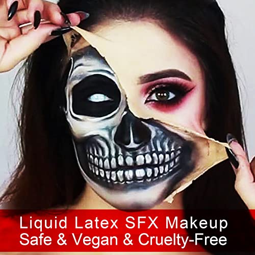 Liquid Latex SFX Makeup Kit, 2.1Oz Latex Liquid with Coagulated Fake Blood Gel, Squirt Blood and Stipple Sponge, Halloween Monster Zombie Clown Makeup for Scald Burn Scar Wound,Cut,Skin Decay