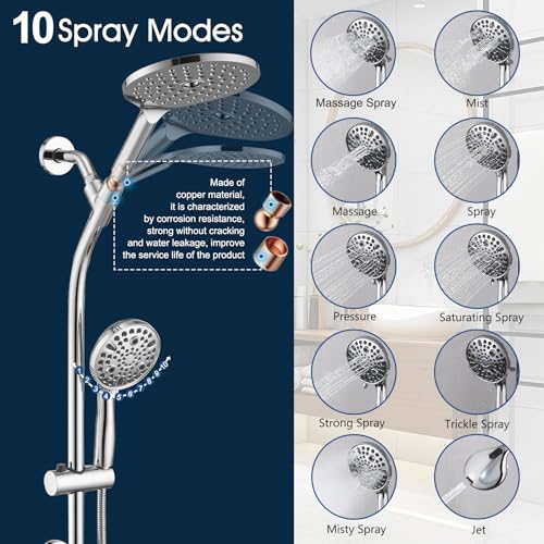 UCLIMAA Chrome High Pressure Shower Head & Handheld Combo with Adjustable Slide Bar