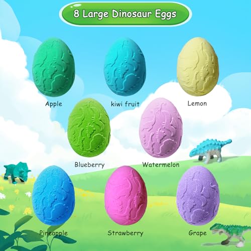 Kids Bath Bombs with Surprise Inside, XXL Large Dinosaur Bath Bombs 8pcs Bath Bomb Set with Toys Inside, Dino Toy Gifts for Kids Age 3 4 5 6 7 8 9 10 11 12