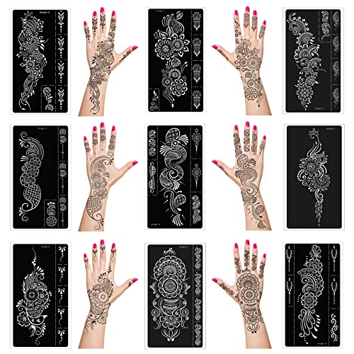 Henna Tattoo Stencils kit,Temporary Tattoos Stencils Reusable Henna Tattoo kit for Hand Forearm Airbrush Tattooing Template, Indian Temporary Tattoo Stickers