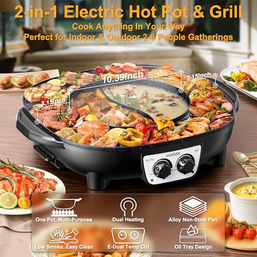 2-in-1 Electric Hot Pot and Grill - Korean BBQ & Shabu Shabu Cooker