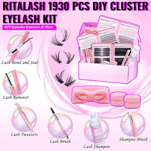 DIY Lash Extension Kit 1930Pcs Cat Eye Spike Bottom Lashes | Lash Clusters Set with Bond & Seal