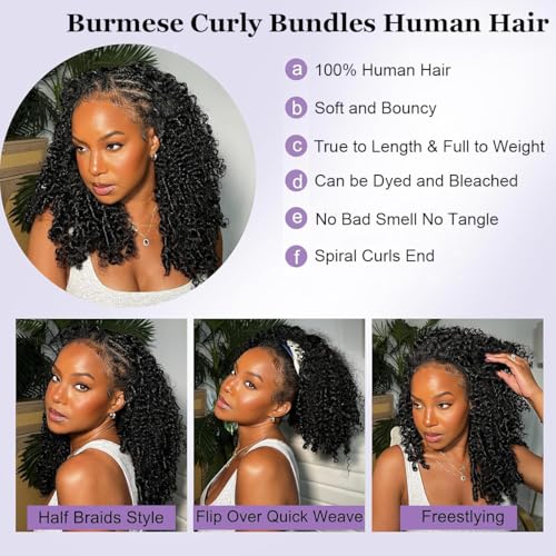 Josblue Burmese Curly Hair Bundles 12, 14, 16 Inches Natural Unprocessed Human Hair