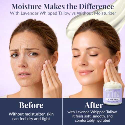 Whipped Tallow 24oz - All Natural Face Cream + Whole Body Moisturizer for Dry Skin - Made With Scented Oil Blend - No Preservatives, Parabens or Seed Oils - USA Made (Lavender)