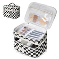 Gosect Large Capacity Quilted Makeup Bag - Black Checkered Travel Cosmetic Organizer for Women & Girls
