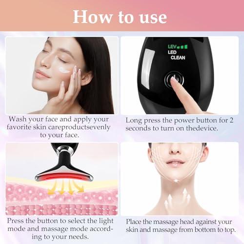 Red-Light-Therapy-for-Face and Neck Massager,7 Colors Womens Skin Rejuvenation Lifting Facial Massager Tool for Toning,Glow Boost (Black)