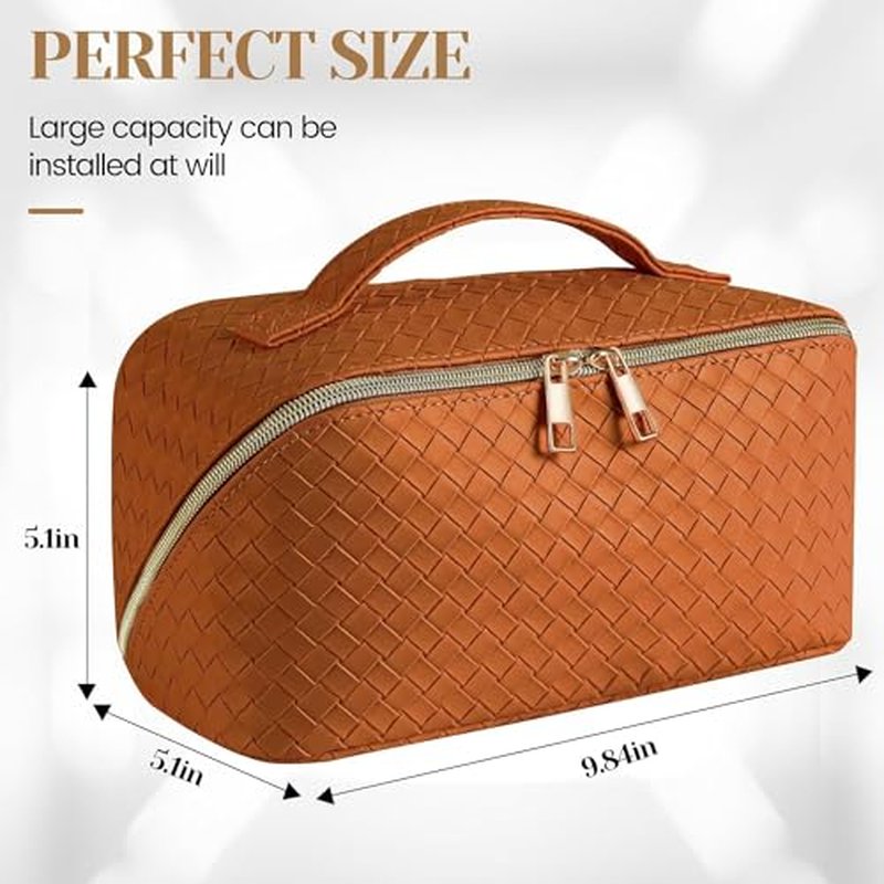 GENERIC Savatti Large Capacity Makeup Organizer Bag, Travel Toiletry Bag with Wide Open Pouch, Cosmetic Bag for Women, Makeup Brush Holder, Toiletries Accessories (165, brown)