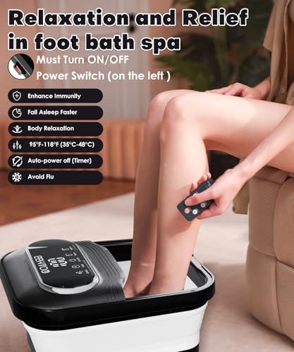 OOAMBB Collapsible Foot Spa Bath with Remote Control Heat Bubble Timer Black/White