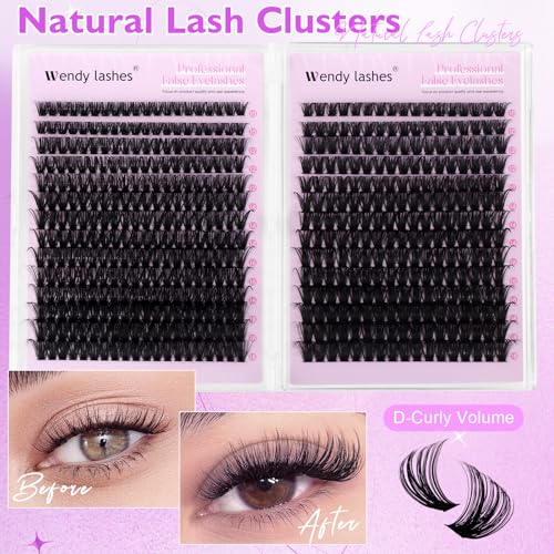 WENDY LASHES Lash Clusters 60D+80D Eyelash Clusters 518PCS Wispy Individual Lashes, 10-18MM D-curly Lash Extension DIY Cluster Eyelash Extensions for Beginners