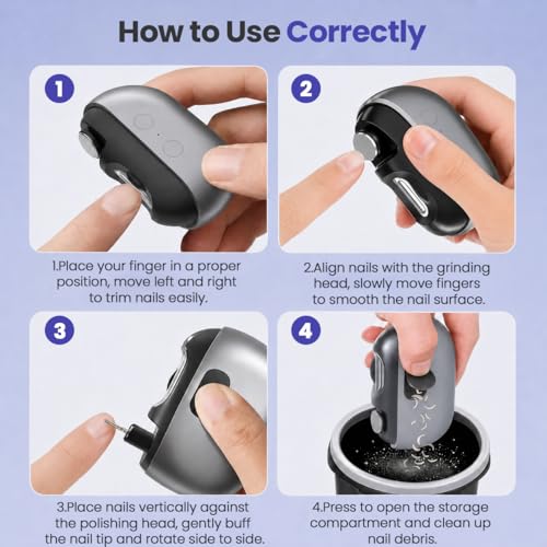 Electric Nail Clipper with Light & Storage - 3-in-1 Manicure & Pedicure, Safe for Babies & Adults (Variation A)