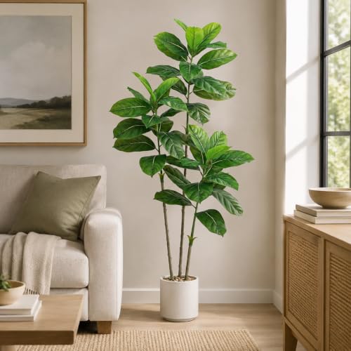 5FT Artificial Ficus Tree Indoor with White Pot - Realistic Faux Plant for Home & Office
