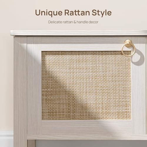 White Cream Oak Rattan Storage Bench with Safety Hinges - Boho Chest