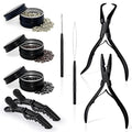EHDIS Black Hair Extension Beading Tool Kit 600PCS Micro Silicone Beads & Pliers