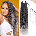 24 Inch Goddess Locs Crochet Hair - Boho Faux Locs with Curl End, Ombre Grey, Pre-Looped, 9 PCS