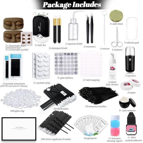 Lash Extension Kit for Beginners - Black C Variation with Eyelash & Practice Face