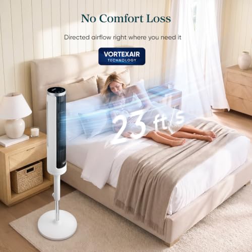 Levoit Tower Fan for Bedroom, 36-47 inch Adjustable Height with 23 ft/s Airflow - White (Variation: 36-47 inch Adjustable White)