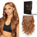 Clip in Hair Extensions 16 Inch Auburn Ginger Human Hair Body Wave 8pcs