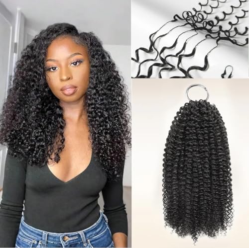 Kinky Curly Human Crochet Hair Bundles 14 Inch 100g Feather Line Knotless Extensions