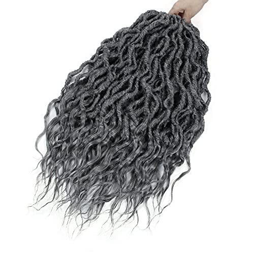 Grey Faux Locs Crochet Hair 24 Inch - 6 Pack Goddess Locs Synthetic Braids