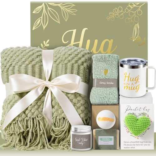 Birthday Gifts for Women Self Care Get Well Soon Gift Baskets, Christmas Gifts for Women Spa Bath Care Package, Sympathy Inspirational Thinking of You Gift Set for Mom Sister Friend Wife Blanket