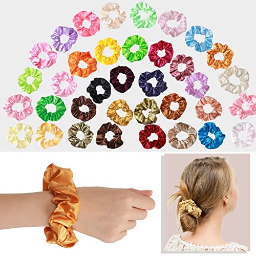 Multicolor Satin Hair Scrunchies Bulk Ponytail Holders - 200 Pieces