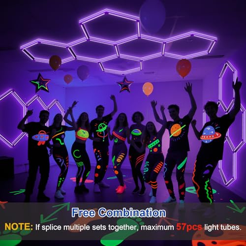 BRILLIHOOD 5-HEX UV Blacklight Fixture Pack - Hexagon LED Party Lights for Neon Glow, Halloween, Art