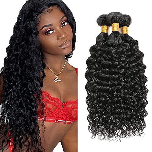 Water Wave Human Hair Extensions Bundles - 12, 14, 16, 18, 20, 22, 24, 26, 28, 30, 32, 34 Inch Black Virgin Remy Hair