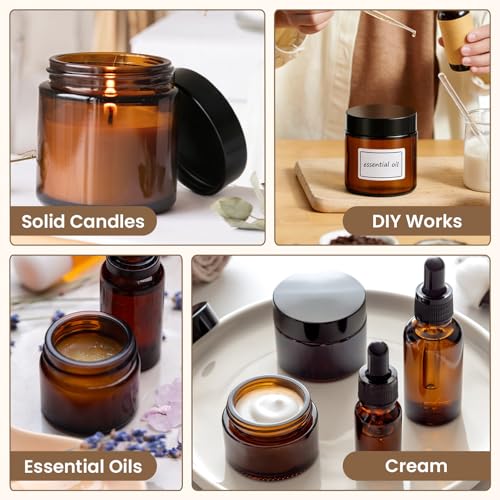 Amber Glass Jars with Lids Set - 60 Pcs 2oz Storage Jars with Labels & Spatulas - Amber