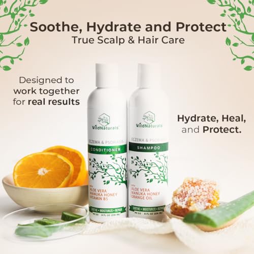 Wild Naturals Anti-Dandruff & Seborrheic Dermatitis Shampoo & Conditioner Set - 16 Fl Oz Pack of 2 for Dry Itchy Scalp