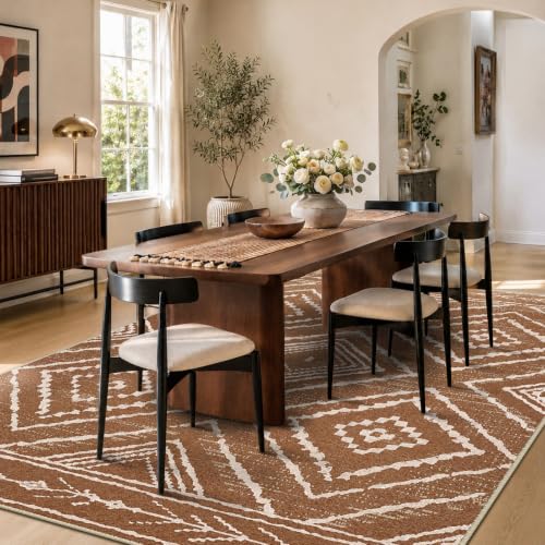 BESTSWEETIE 8'x10' Washable Area Rug for Living Room & Bedroom Yellowbrown, Non-Slip