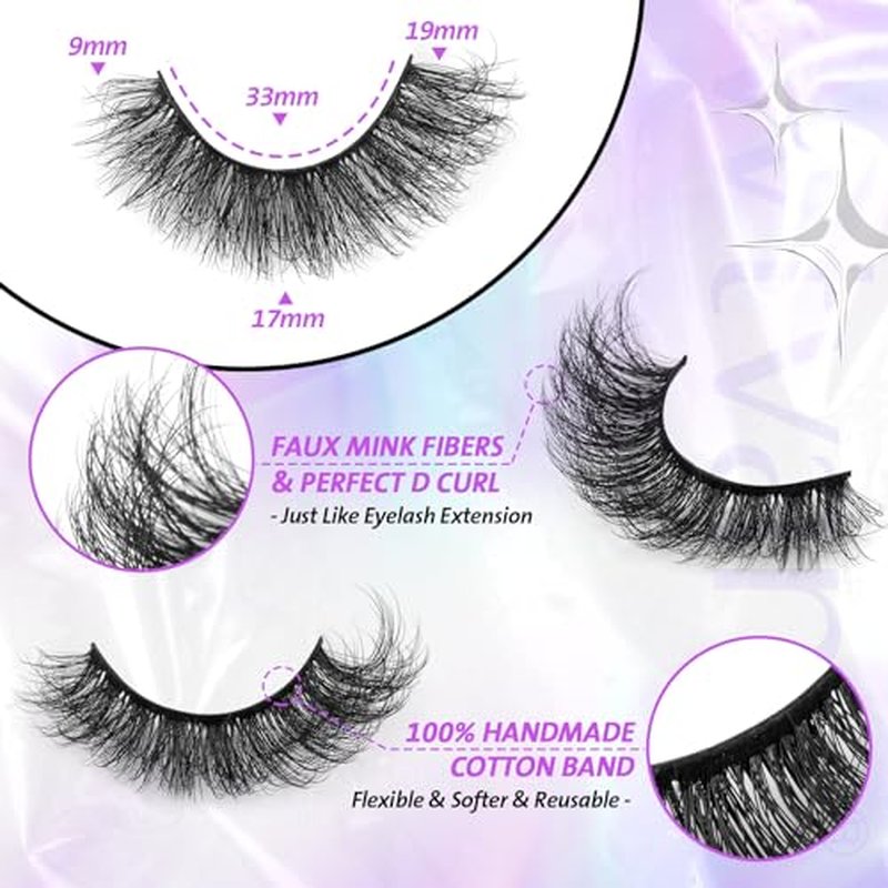 Lashes Wispy Eyelashes 6 D Volume Faux Mink Lashes Fluffy False Eyelashes 19MM D Curl Lash Extension Fake Eyelashes 14 Pairs by wtvane