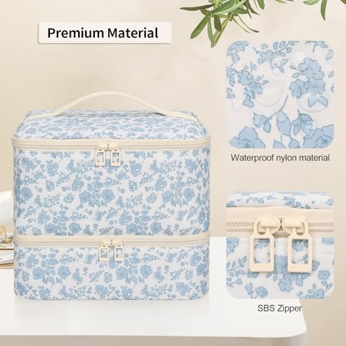 Ethereal Blue Flower Nail Polish Organizer Bag Holds 30+ Bottles & UV Nail Lamp