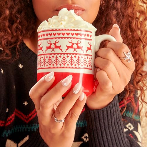 KISS Voguish Fantasy Holiday Press On Nails Almond, ¡®Sleigh All¡¯, Nude, Medium Length, No Damage To Natural Nails, Pink Gel Nail Glue (2g), Mini Nail File, Manicure Stick, & 28 Fake Nails