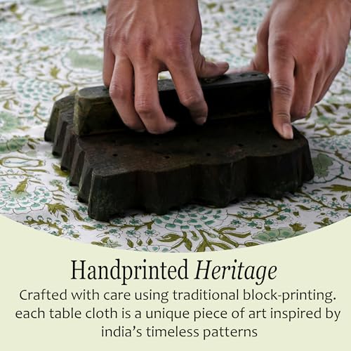 Agate Green Cotton Tablecloth 70x108 Inch Rectangular Hand Block Print
