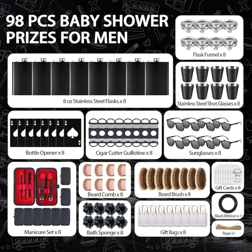 Men's Baby Shower Prize Set - Black 8-Piece Gift Bundle for Games & Events