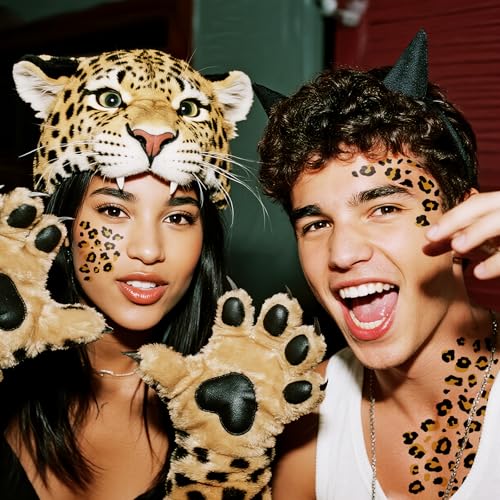 Leopard Print Temporary Tattoos, 6-Sheet Realistic Leopard Skin Tattoo Stickers for Adults and Kids, Perfect for Halloween and Costume Parties (Gold)
