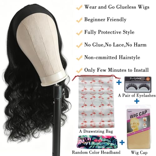 Black 18 Inch Body Wave Human Hair Headband Wig for Black Women - Glueless & Beginner Friendly