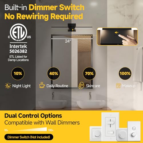 Matte Black 24-Inch Dimmable Vanity Light with 4 Brightness Levels & 5 CCT
