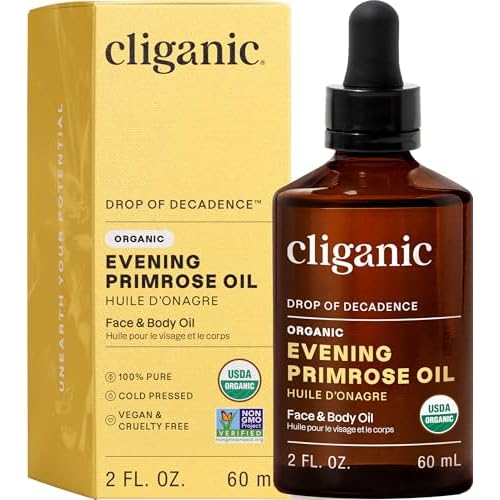 Cliganic Organic Evening Primrose Oil, 100% Pure (2oz) - For Hair & Face | Natural Cold Pressed Unrefined
